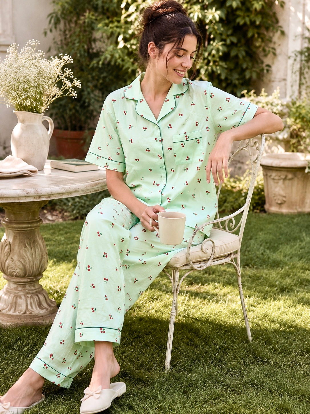 Minty Cherry Padded Nightsuit (3 Pc Set)