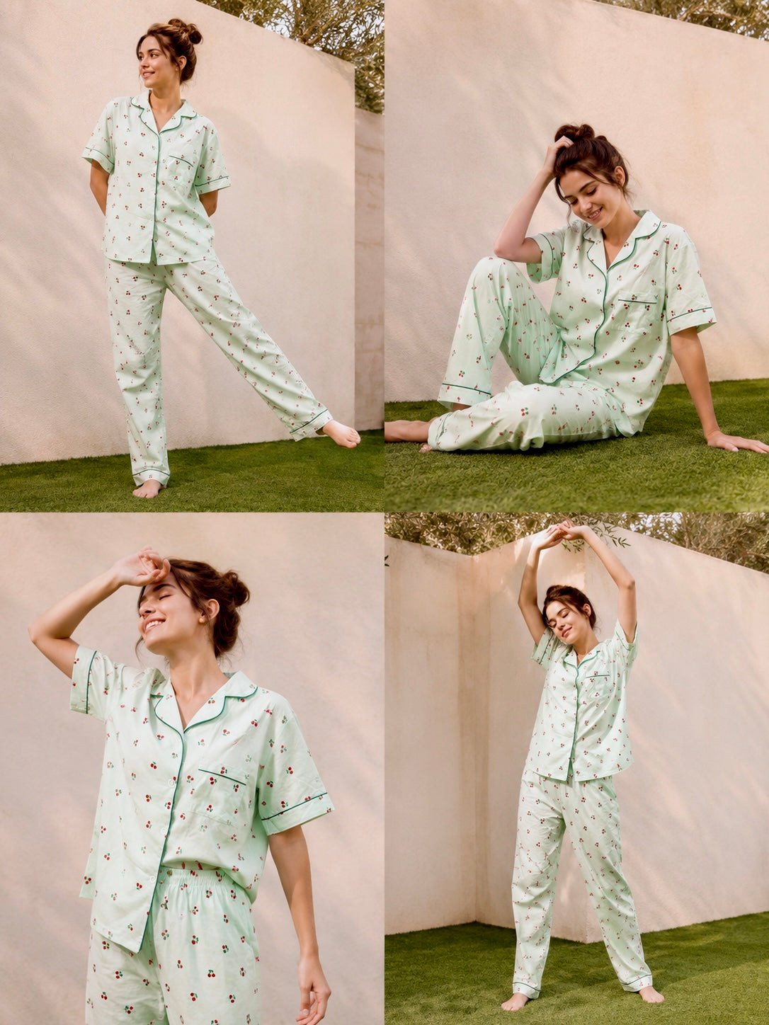 Minty Cherry Padded Nightsuit (3 Pc Set)